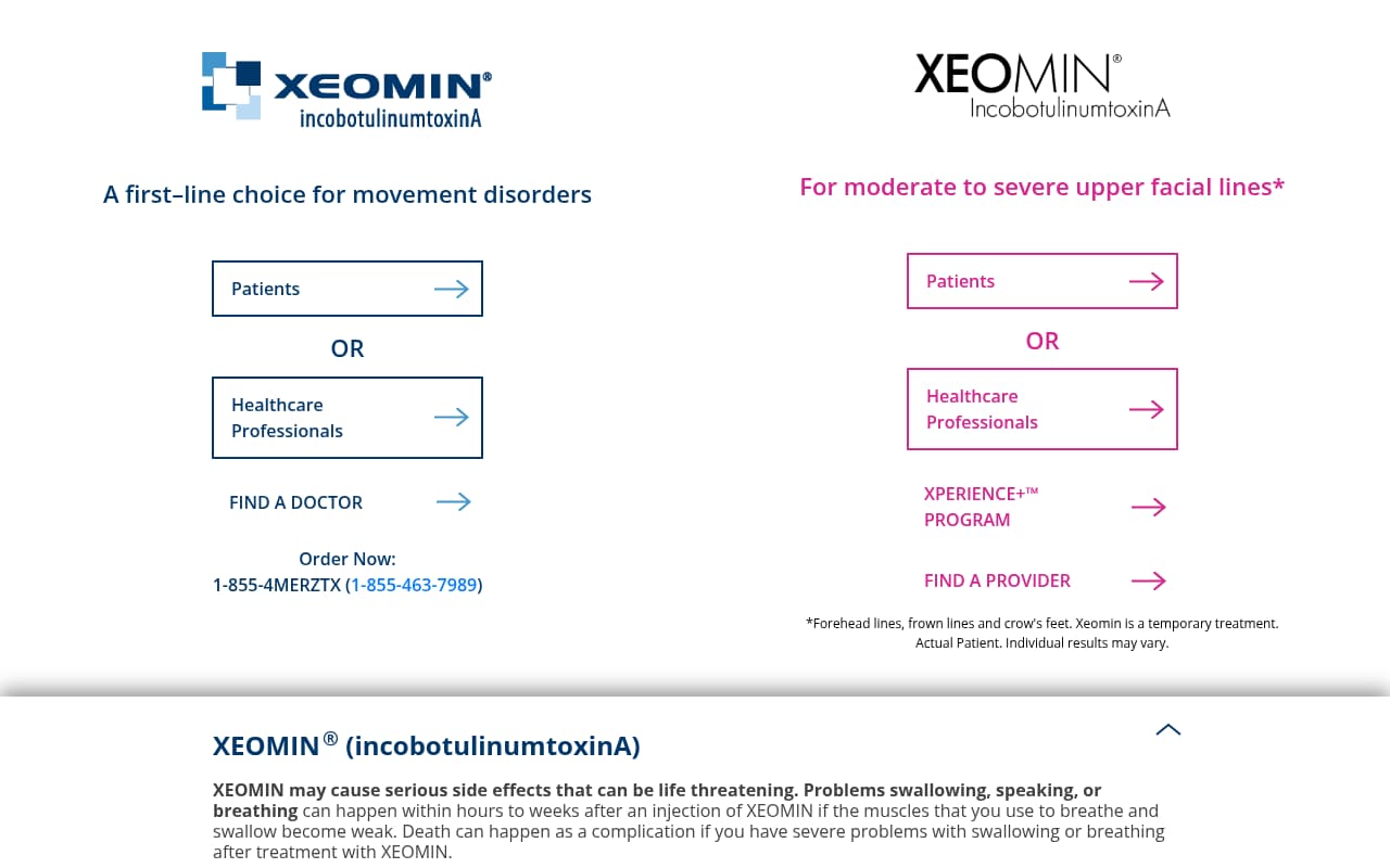 Xeomin website screenshot