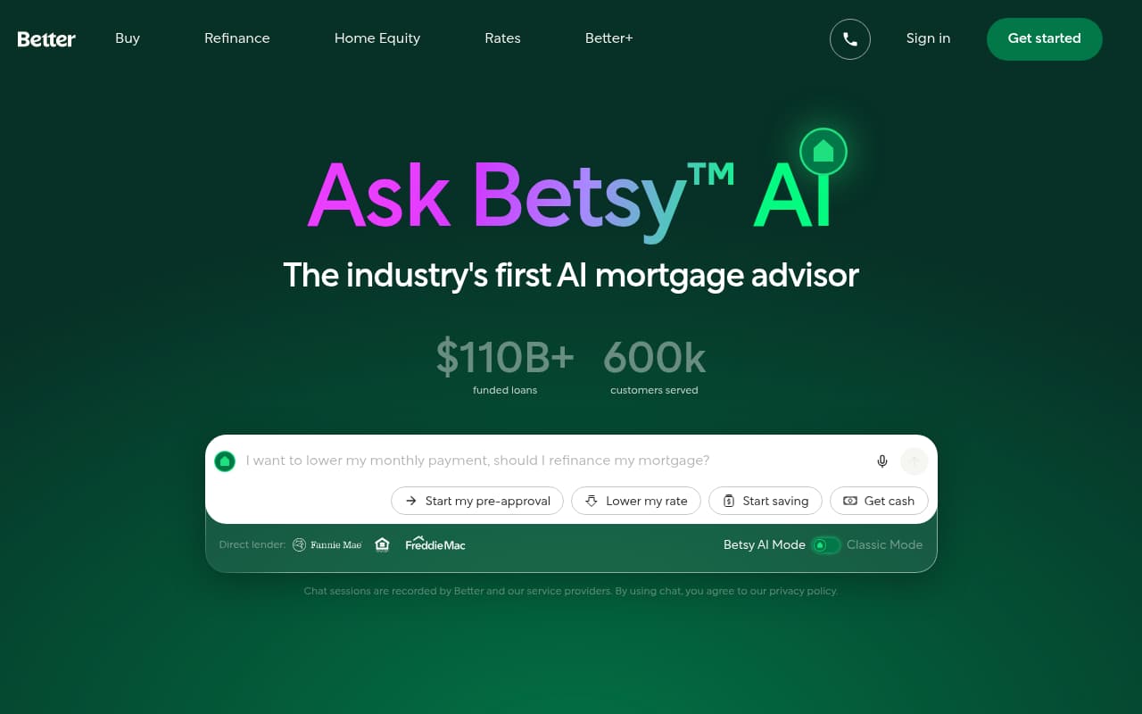 Better Mortgage website screenshot