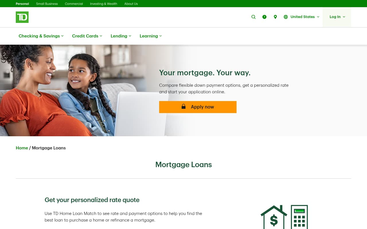 TD Bank Mortgage website screenshot