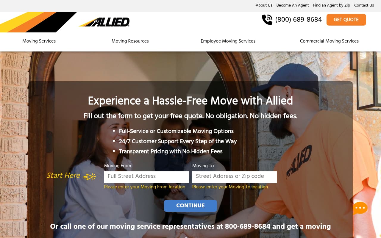 Allied Van Lines website screenshot