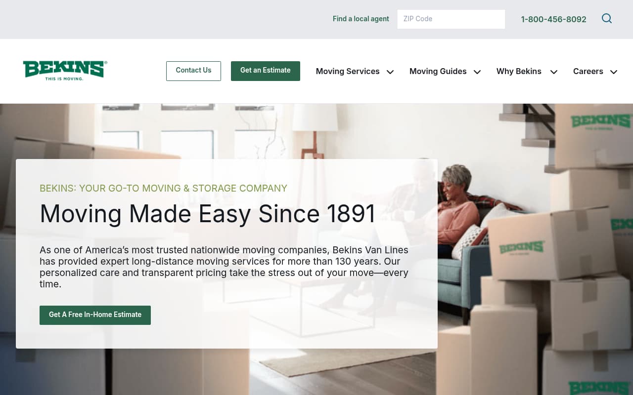 Bekins Moving Solutions website screenshot