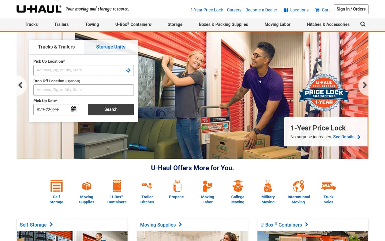 U-Haul website screenshot