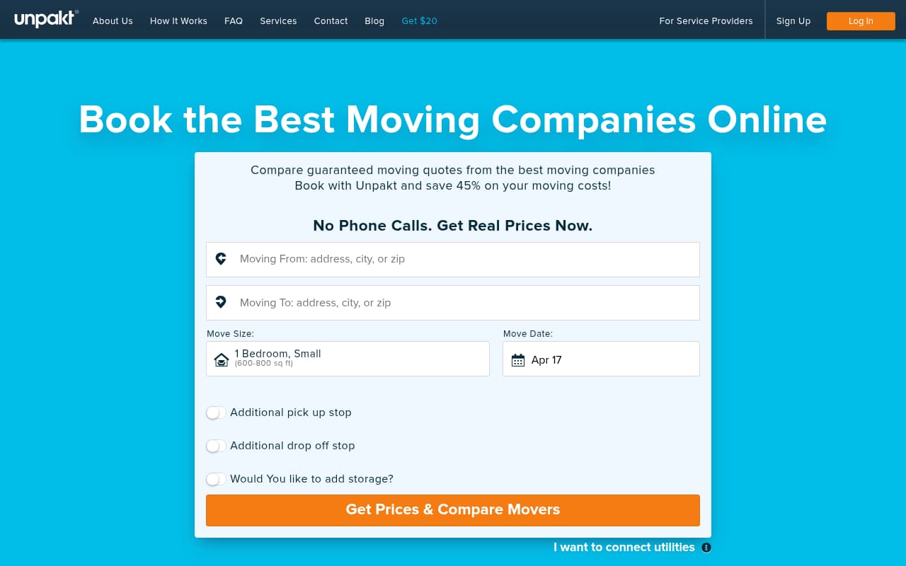 Unpakt website screenshot