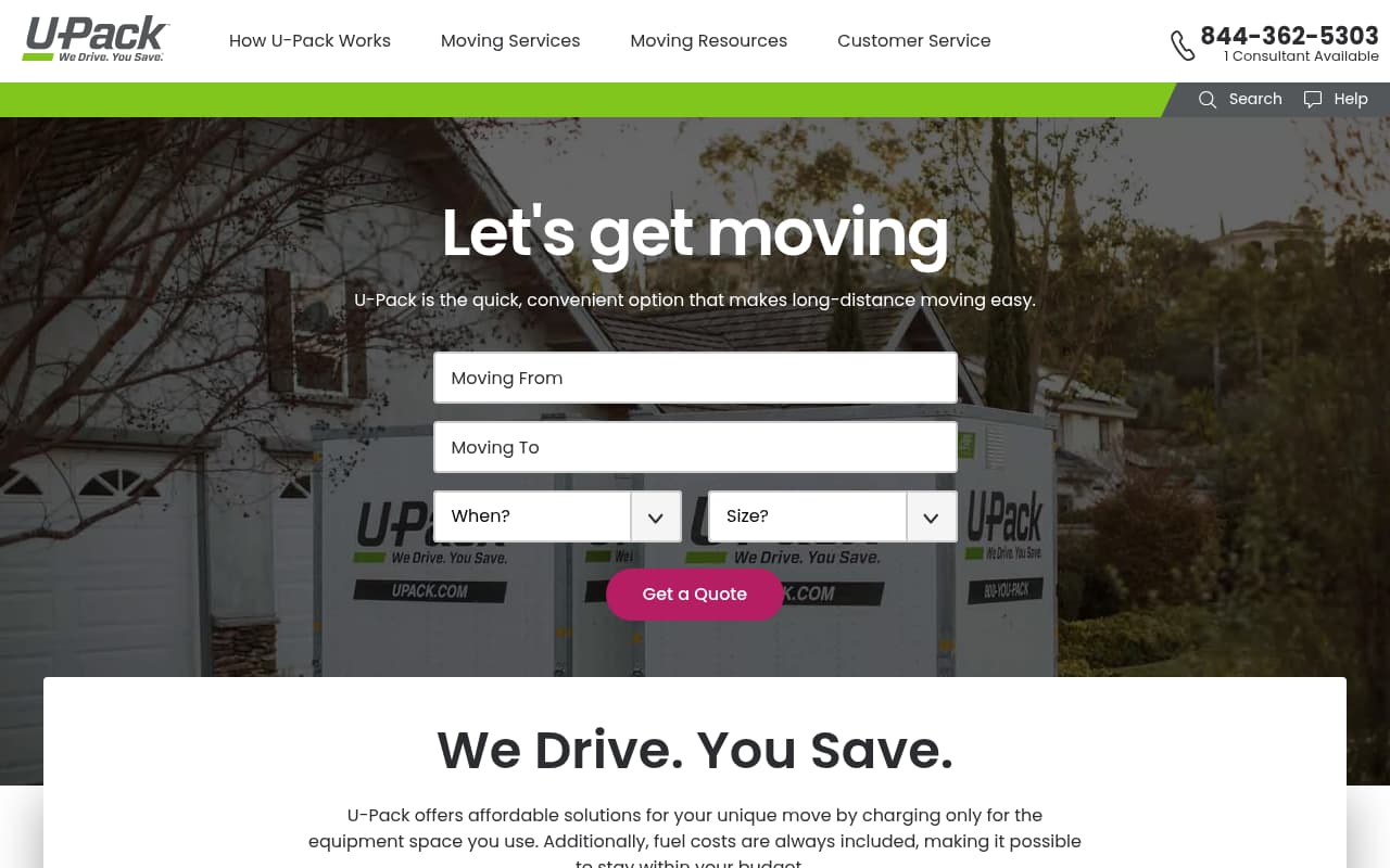 U-Pack website screenshot