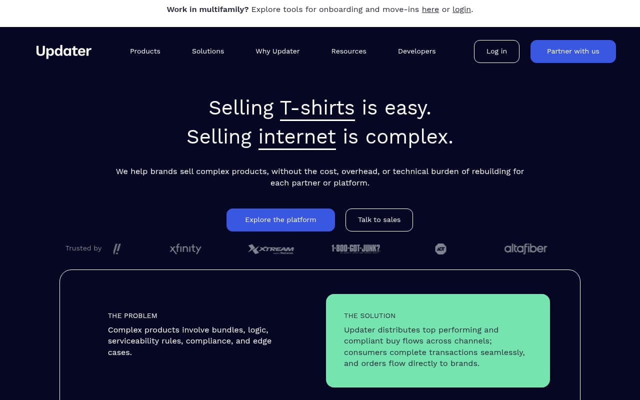 Updater website screenshot
