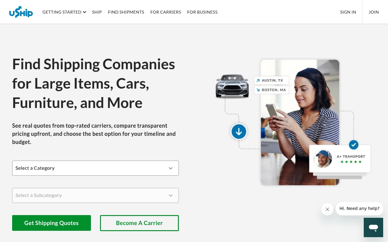 uShip website screenshot