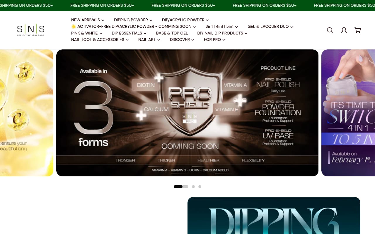 SNS Nails website screenshot