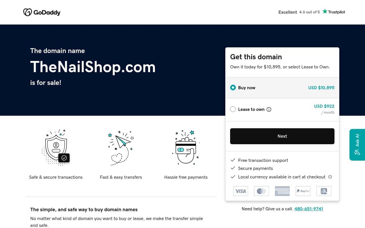 The Nail Shop website screenshot