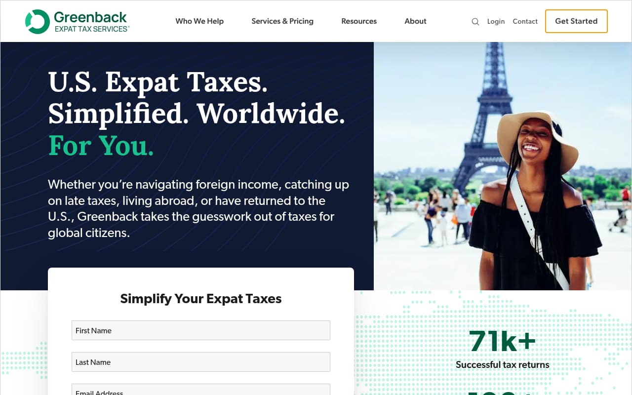 Greenback Expat Tax Services website screenshot