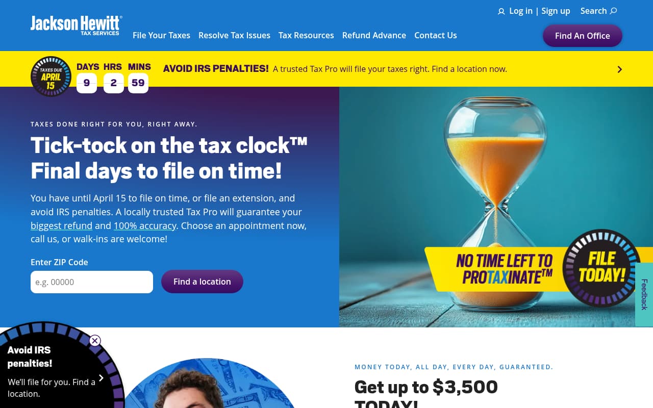 Jackson Hewitt website screenshot