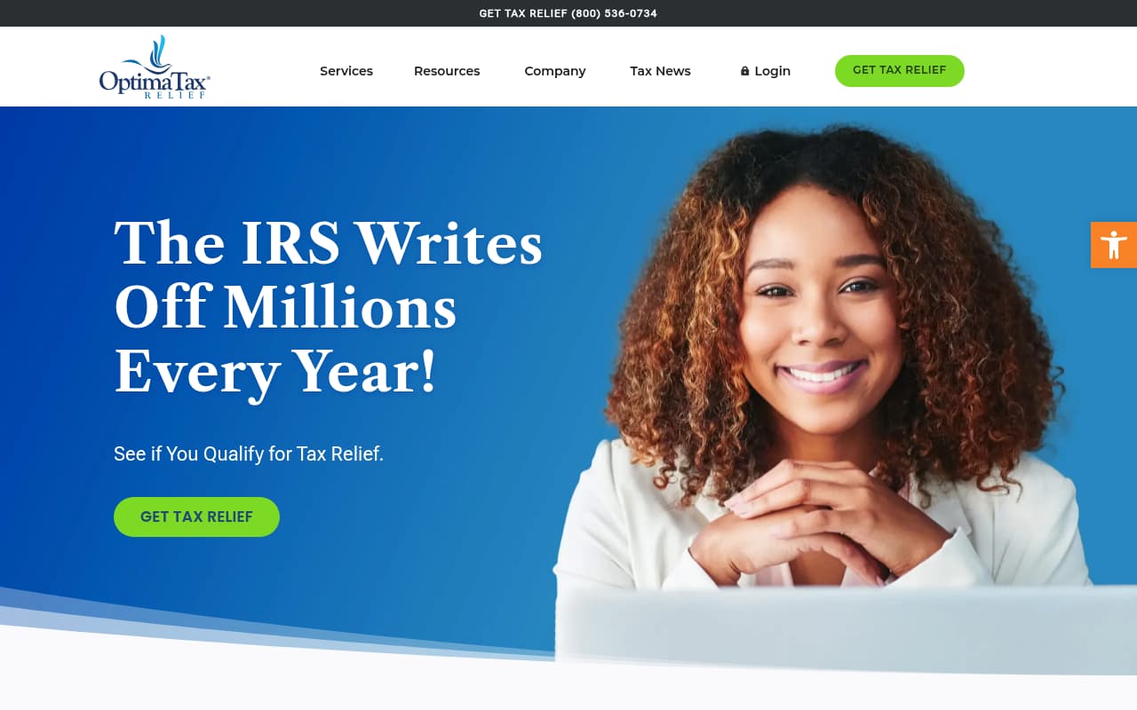 Optima Tax Relief website screenshot