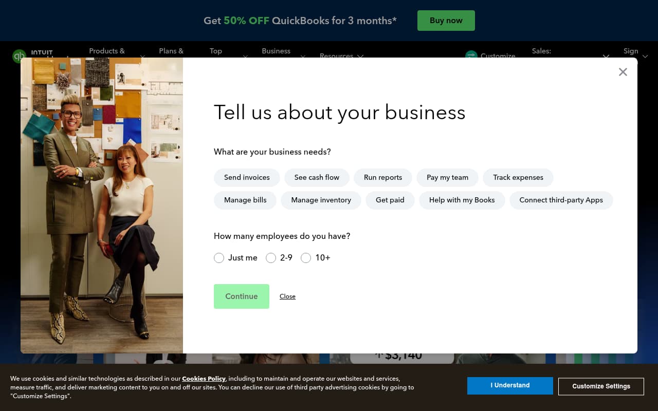 QuickBooks website screenshot