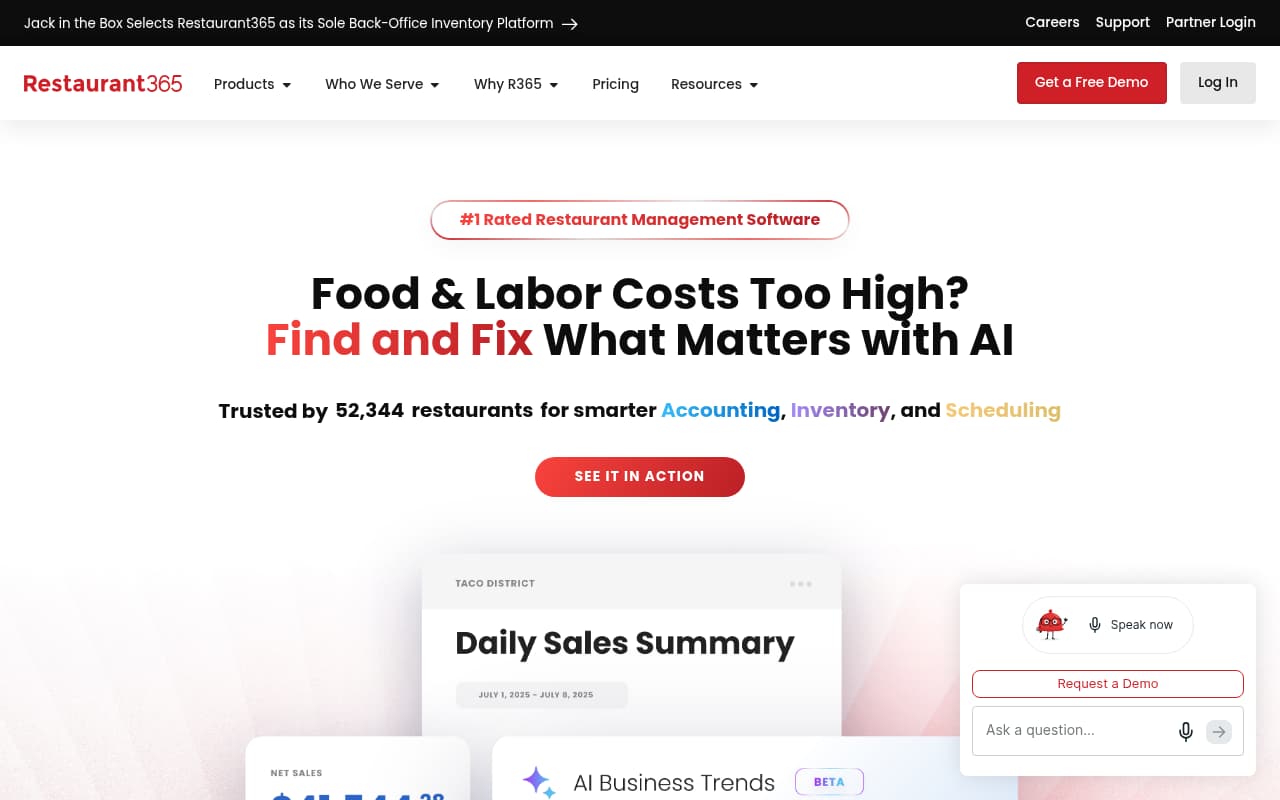 Restaurant365 website screenshot