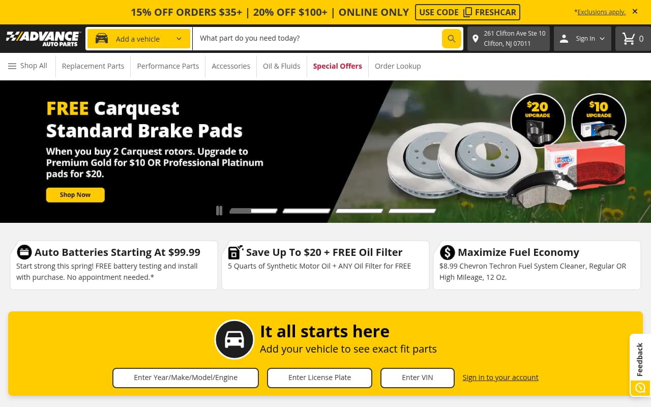 Advance Auto Parts website screenshot