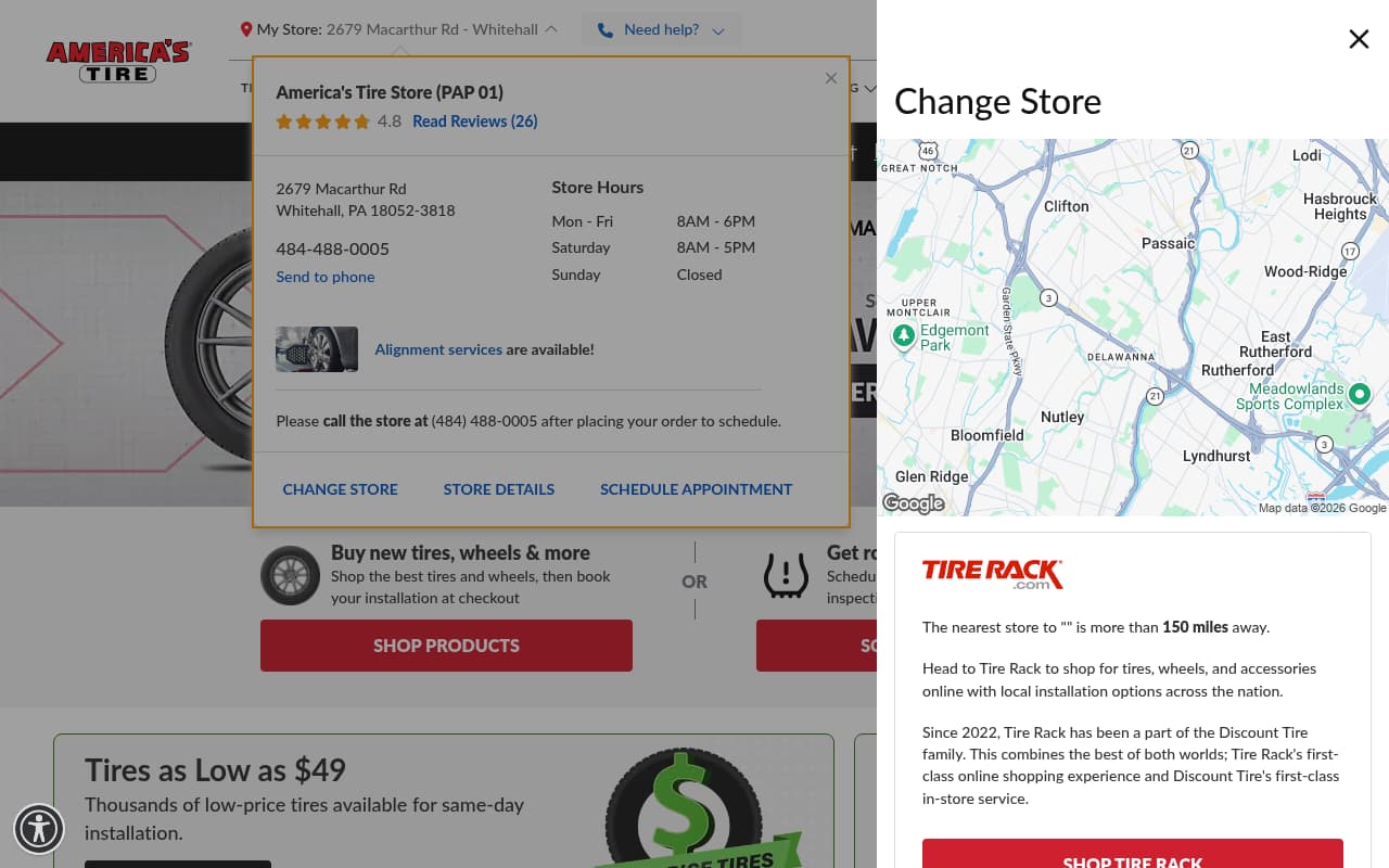 America's Tire website screenshot