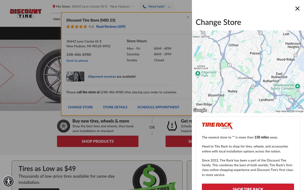 Discount Tire website screenshot