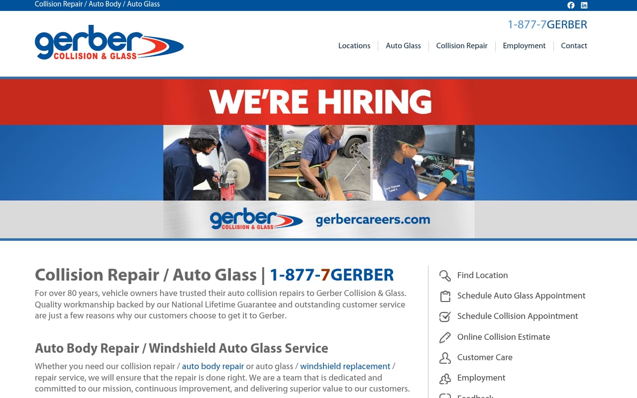 Gerber Collision & Glass website screenshot