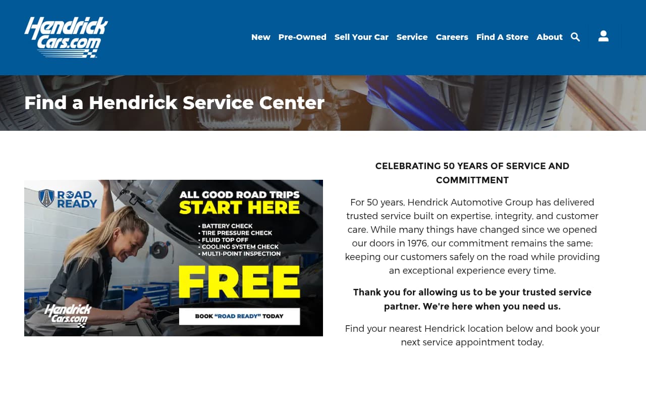 Hendrick Automotive Service website screenshot