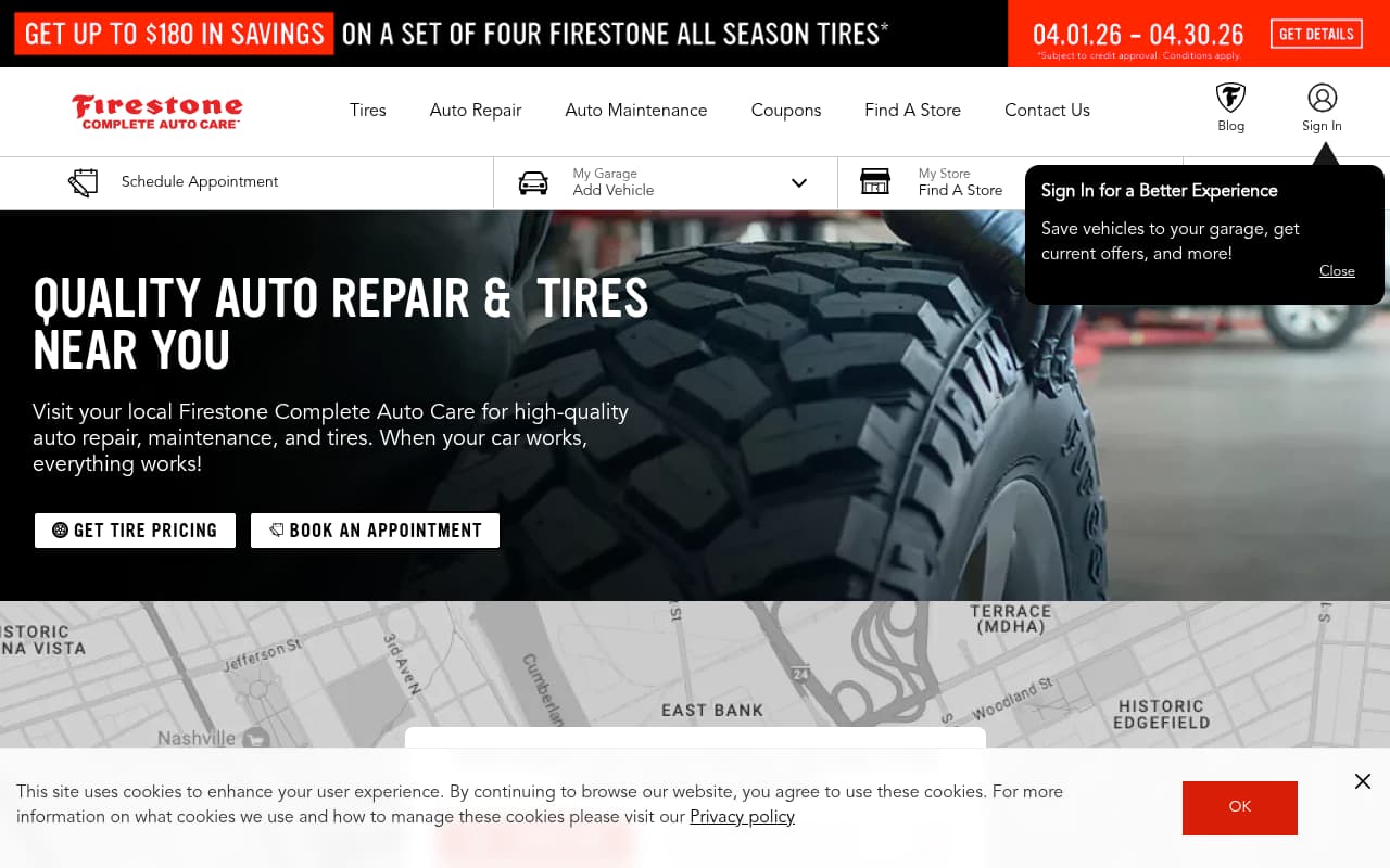 Firestone Complete Auto Care Locations website screenshot