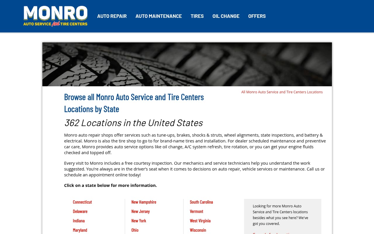 Monro Auto Service website screenshot