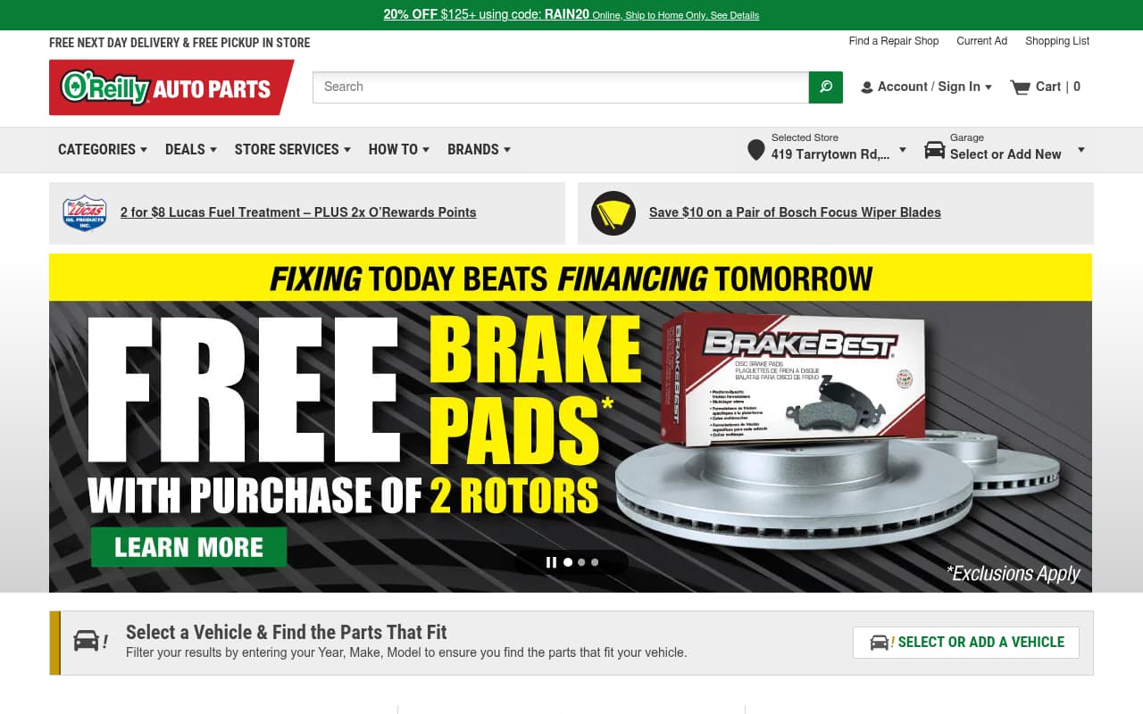 O'Reilly Auto Parts website screenshot