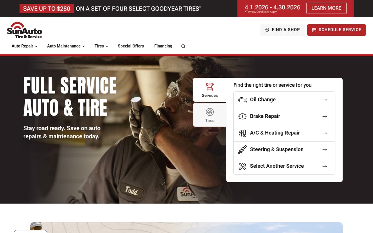 Sun Auto Service website screenshot