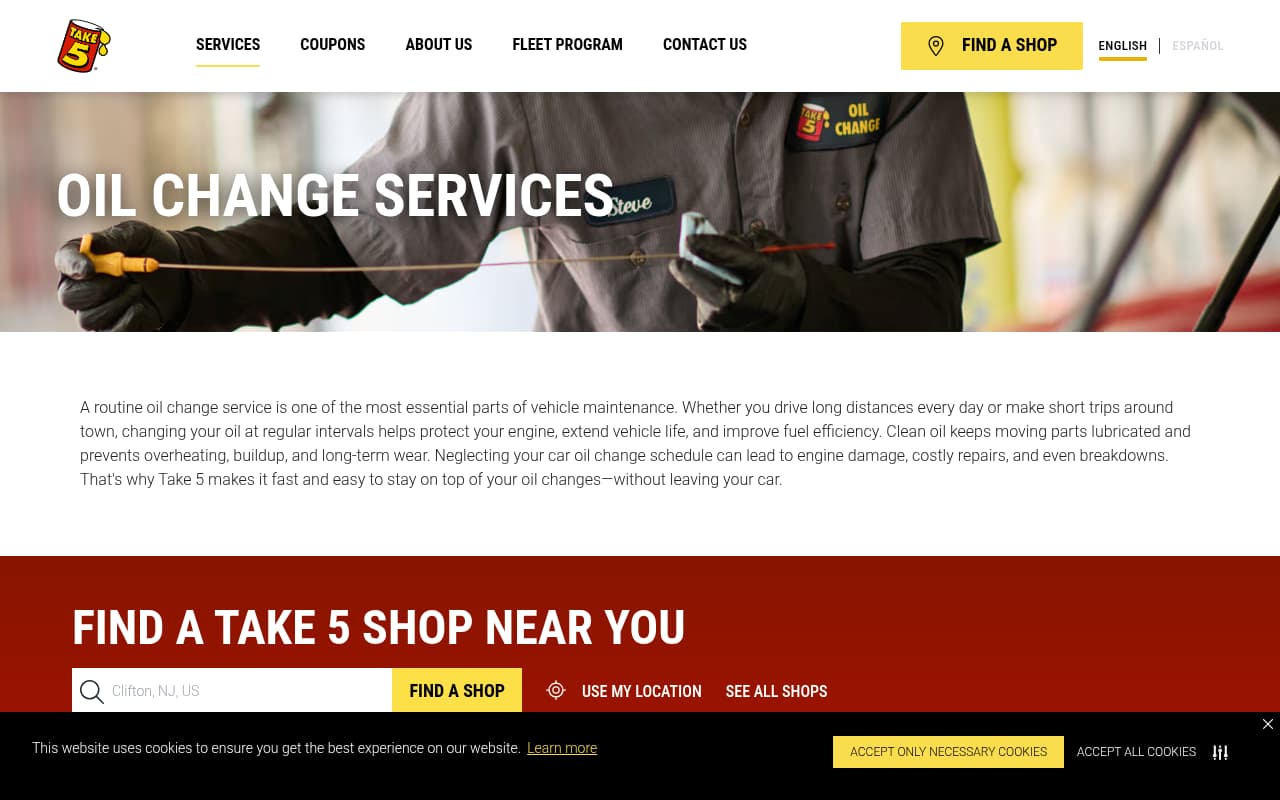 Take 5 Oil Change website screenshot