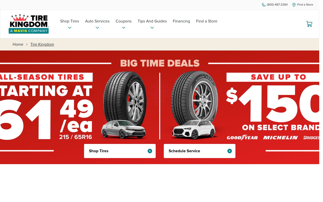 Tire Kingdom website screenshot