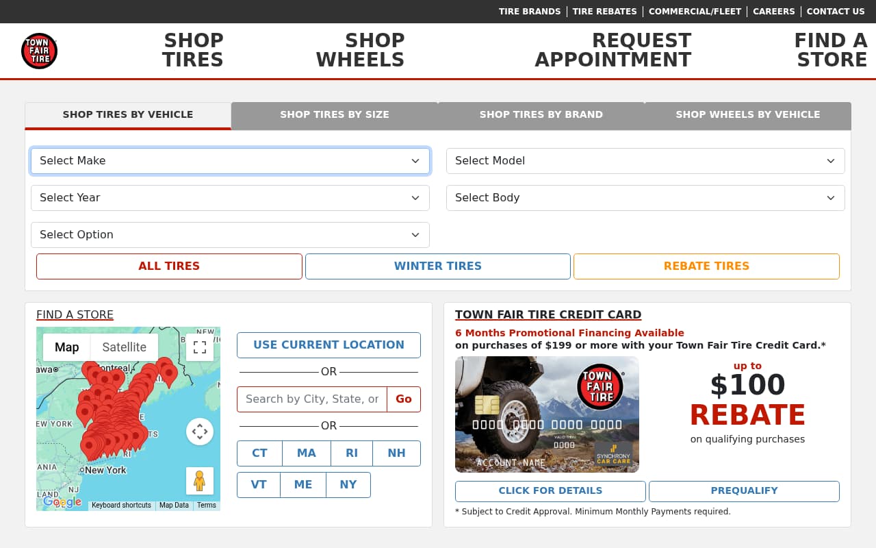 Town Fair Tire website screenshot