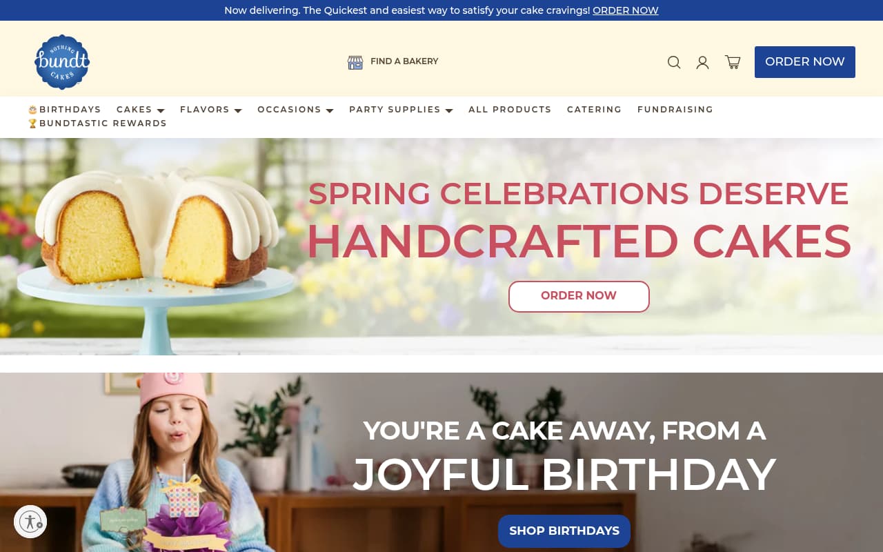 Nothing Bundt Cakes website screenshot