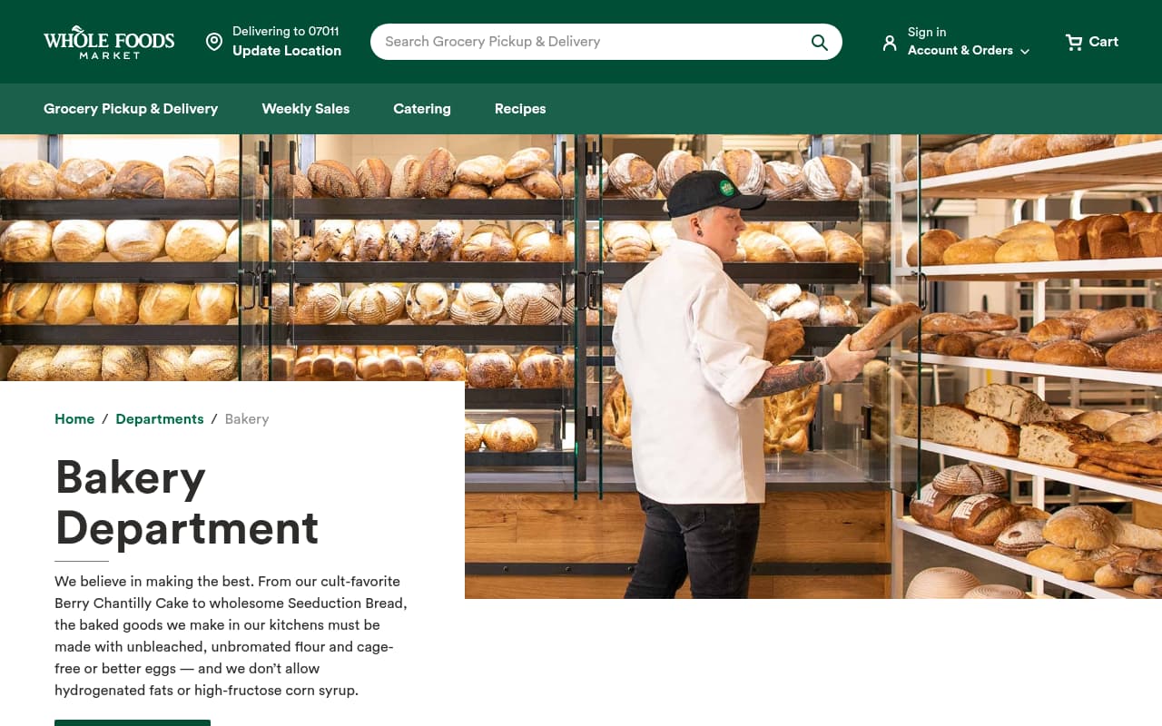 Whole Foods Market Bakery website screenshot