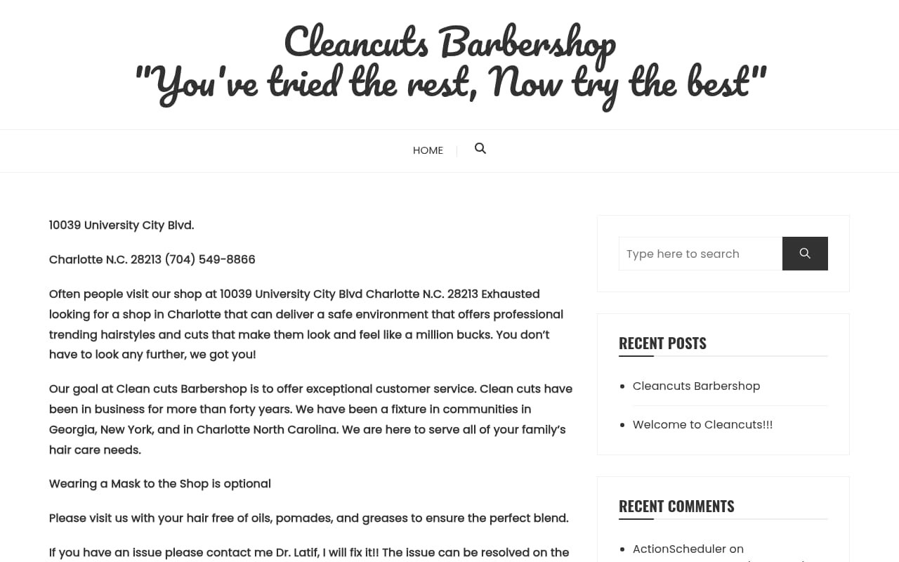 Clean Cuts Barbershop website screenshot