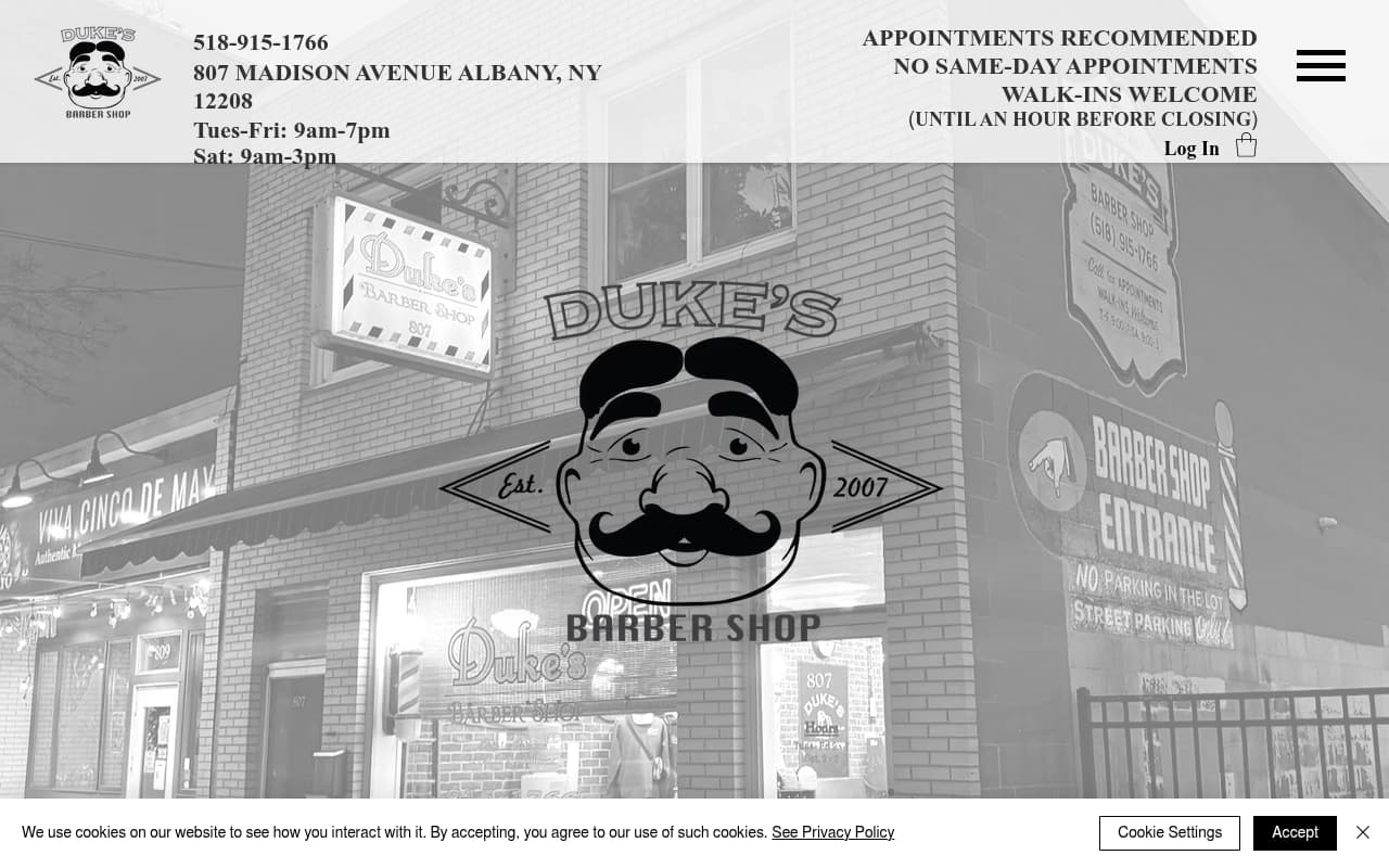 Duke's Barbershop website screenshot