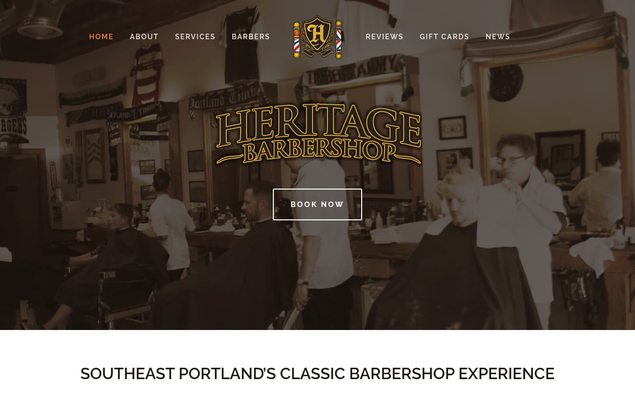 Heritage Barbershop website screenshot