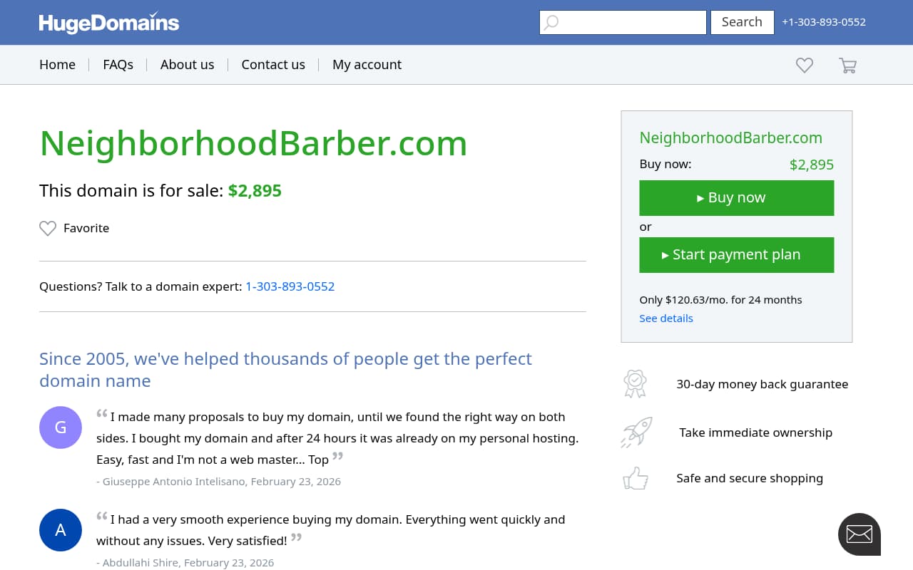 The Neighborhood Barber website screenshot
