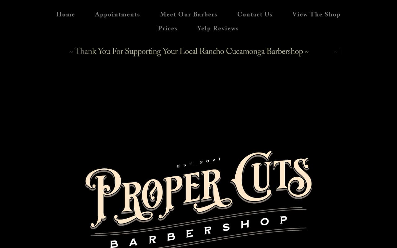 Proper Cuts Barbershop website screenshot