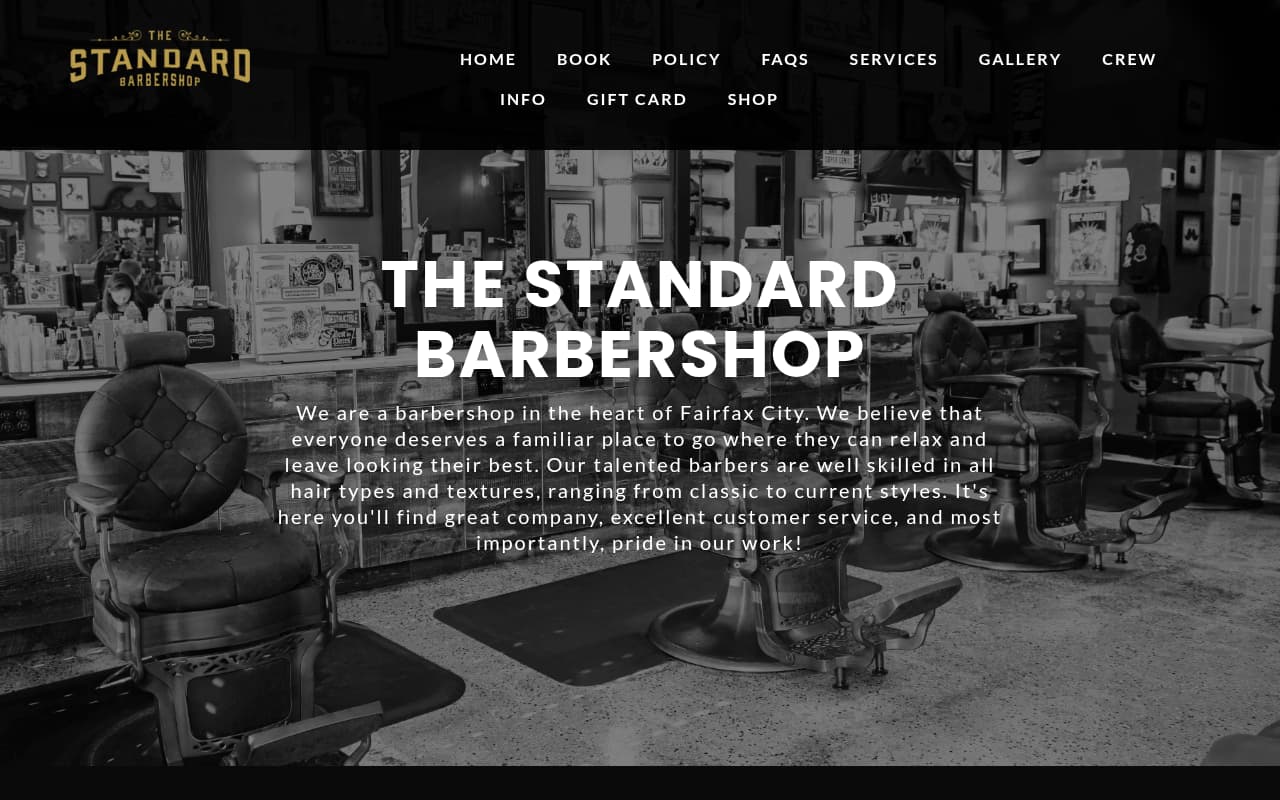 The Standard Barbershop website screenshot