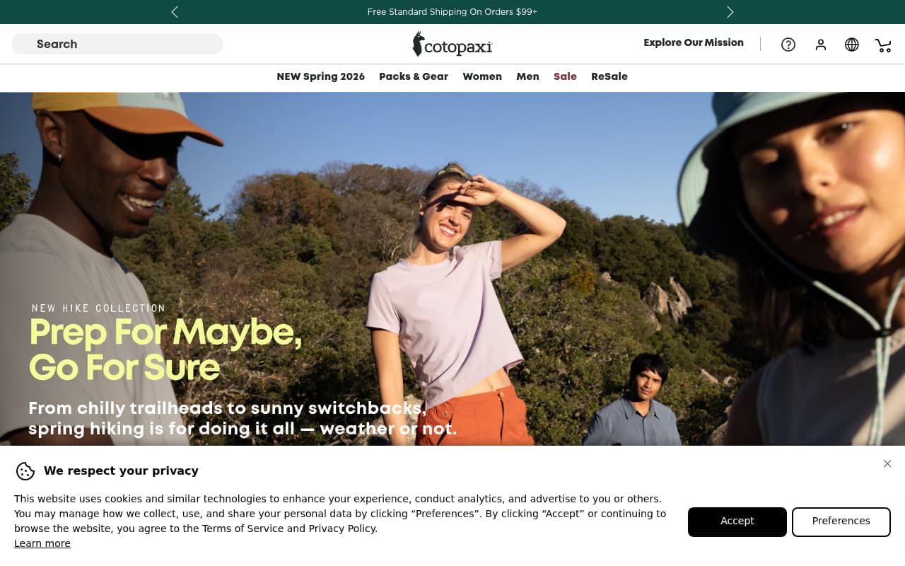 Cotopaxi website screenshot