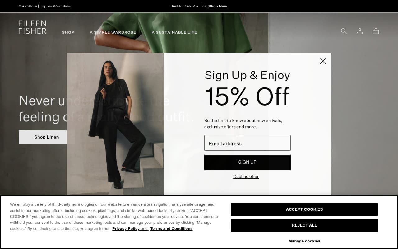 Eileen Fisher website screenshot