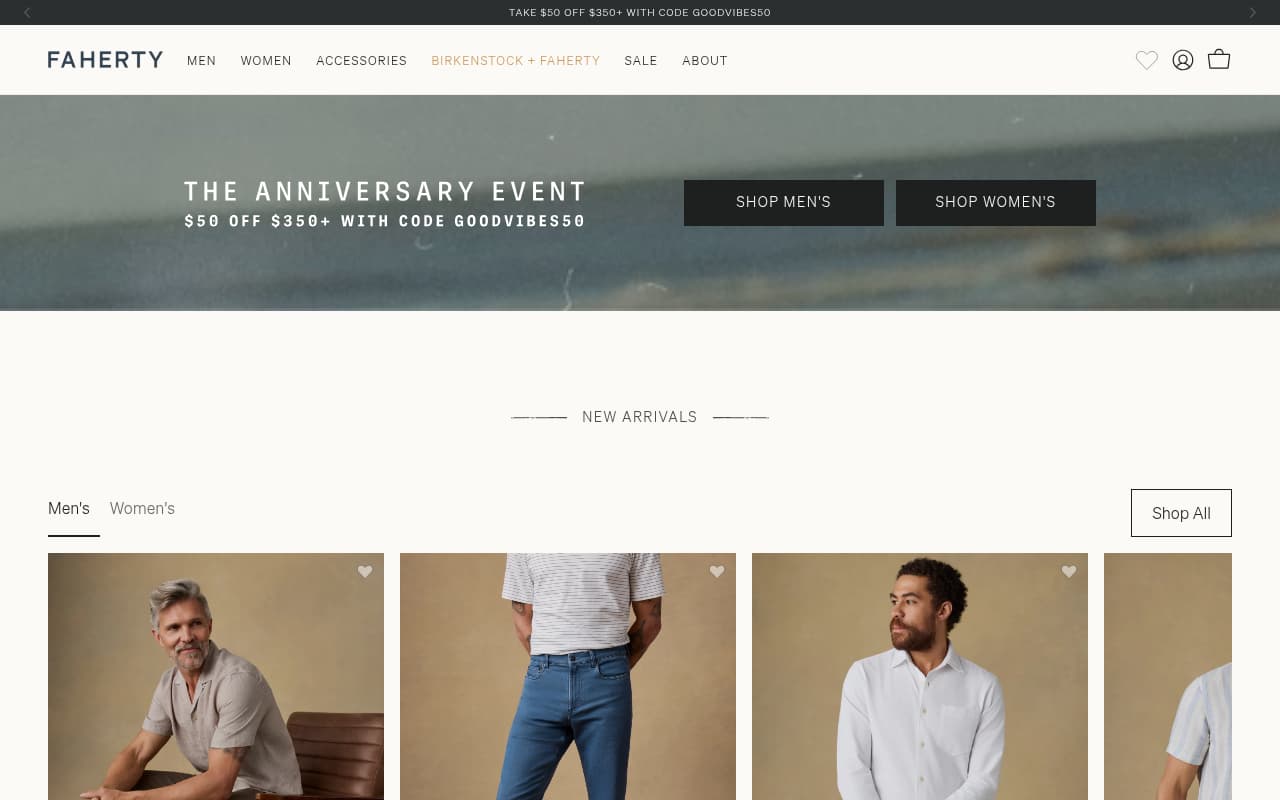 Faherty Brand website screenshot