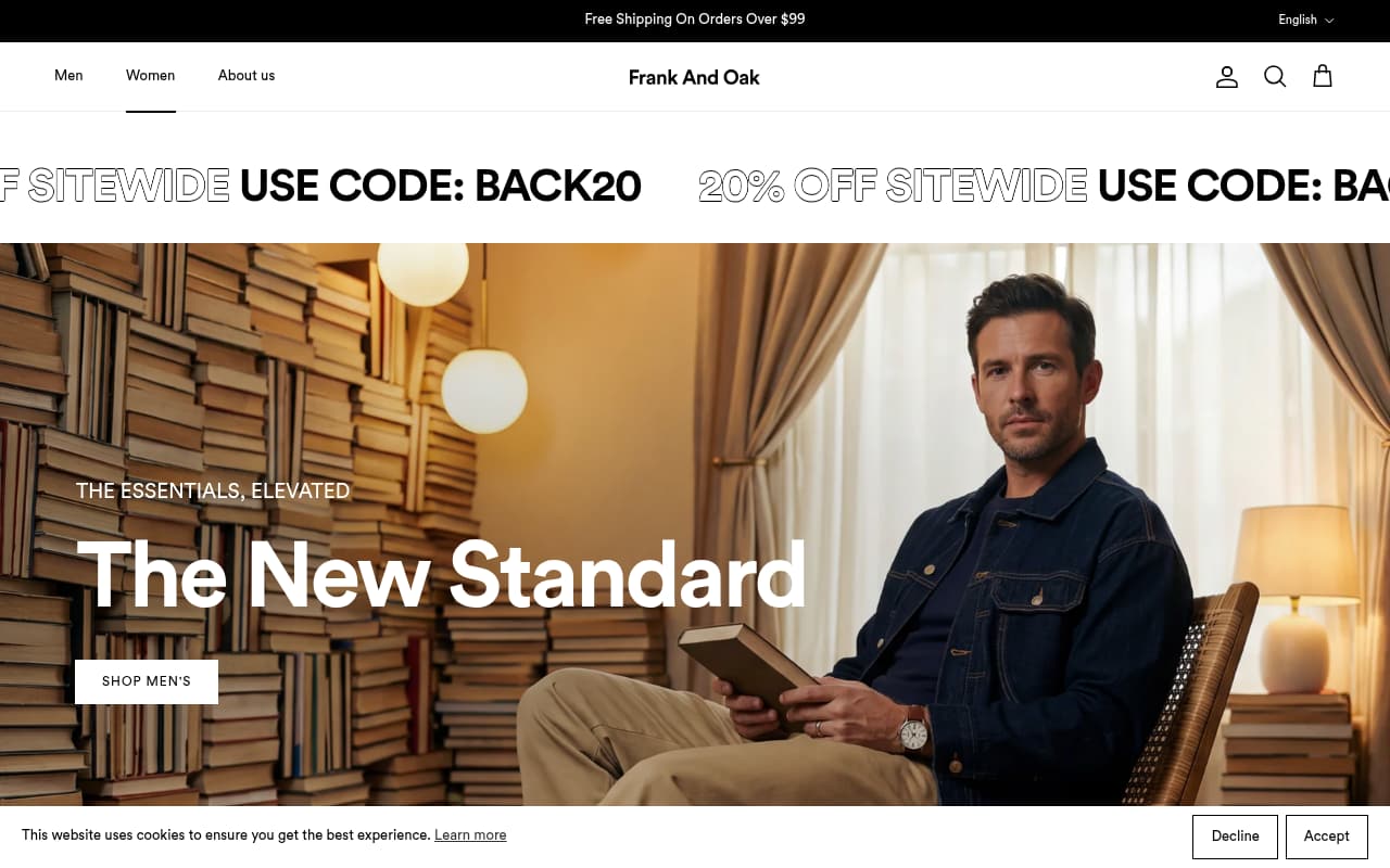 Frank & Oak website screenshot