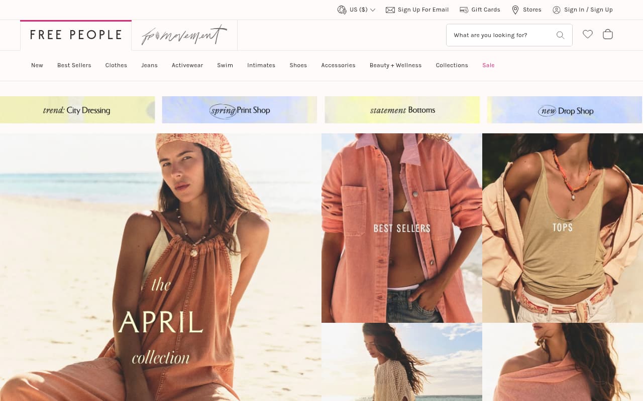 Free People website screenshot