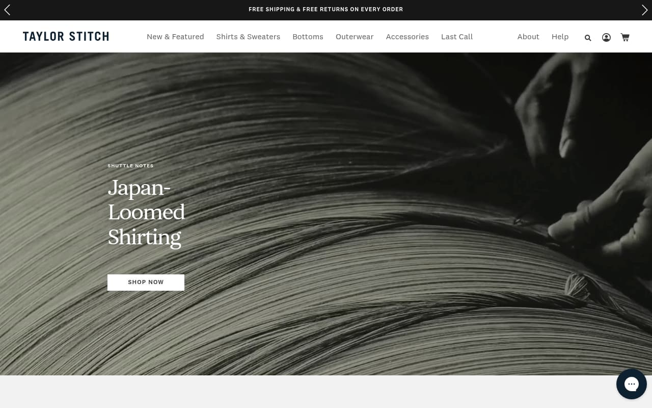Taylor Stitch website screenshot