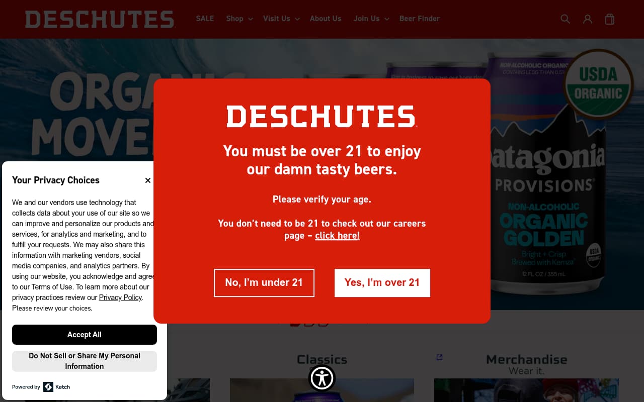 Deschutes Brewery website screenshot