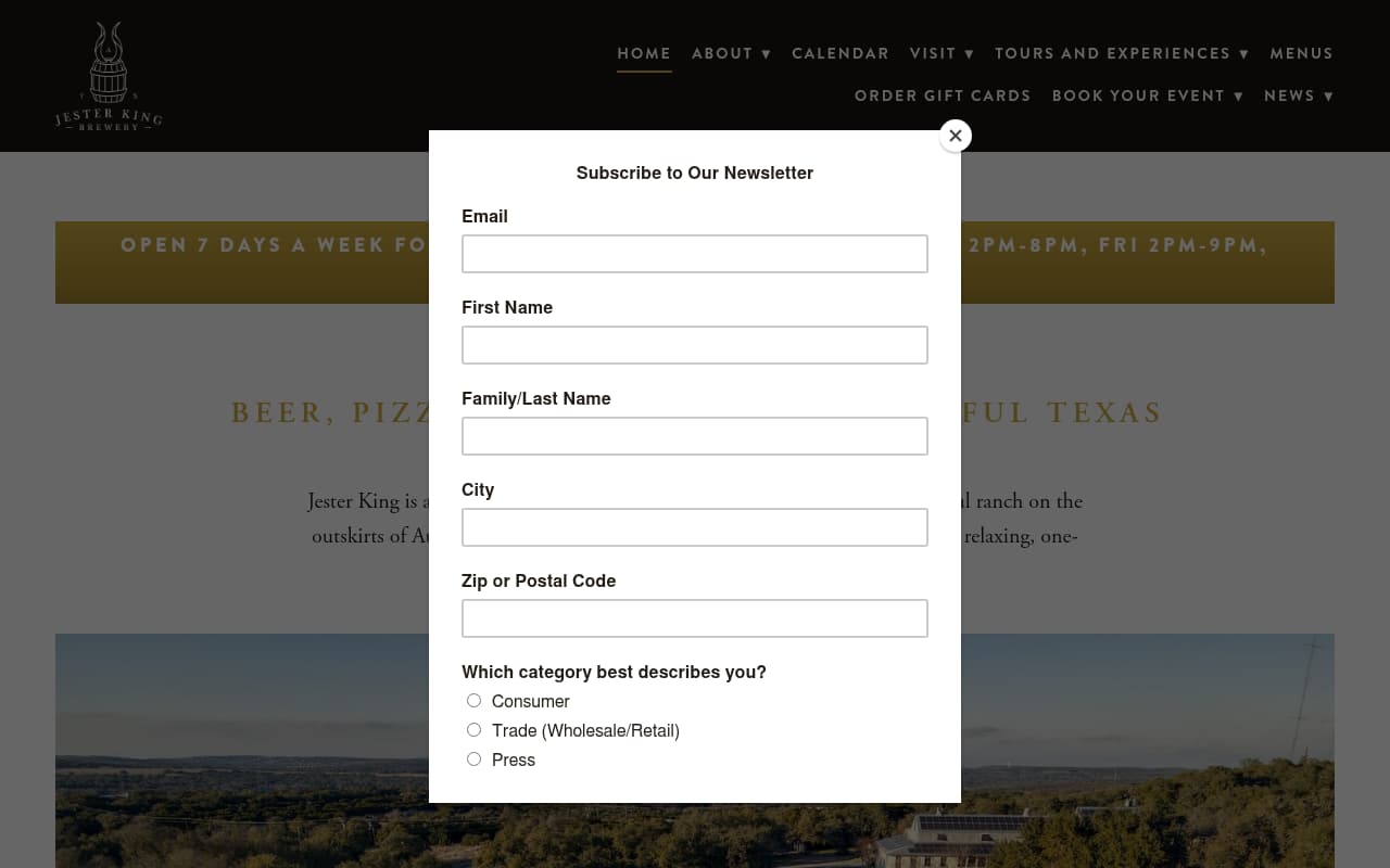 Jester King Brewery website screenshot