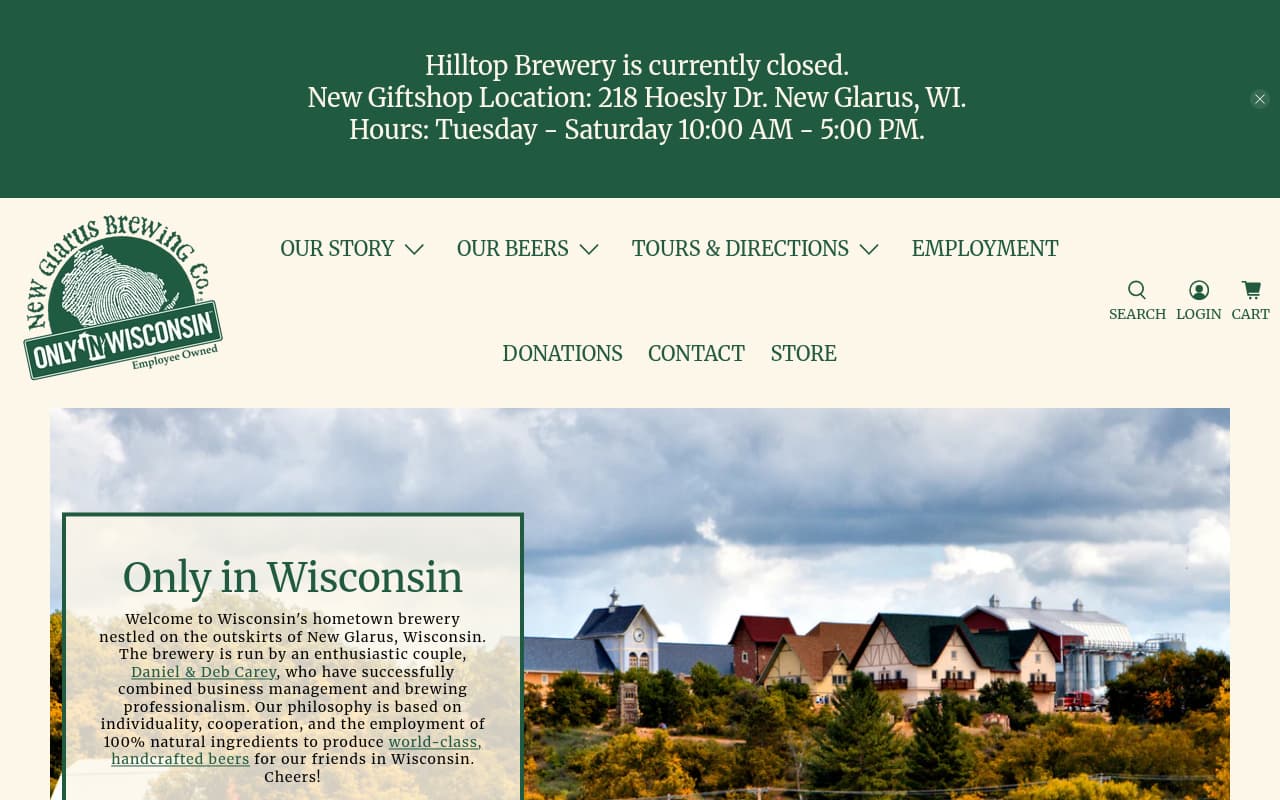 New Glarus Brewing website screenshot