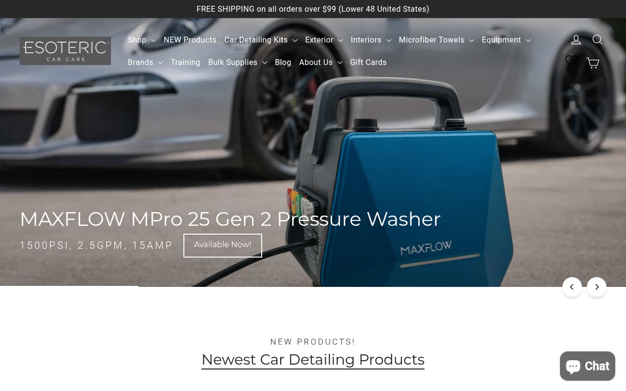 Esoteric Car Care website screenshot