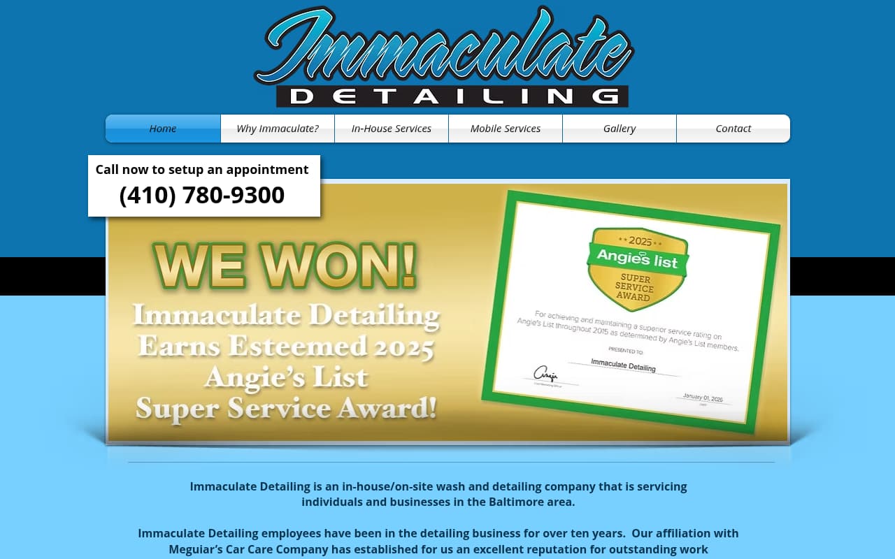 Immaculate Detailing website screenshot