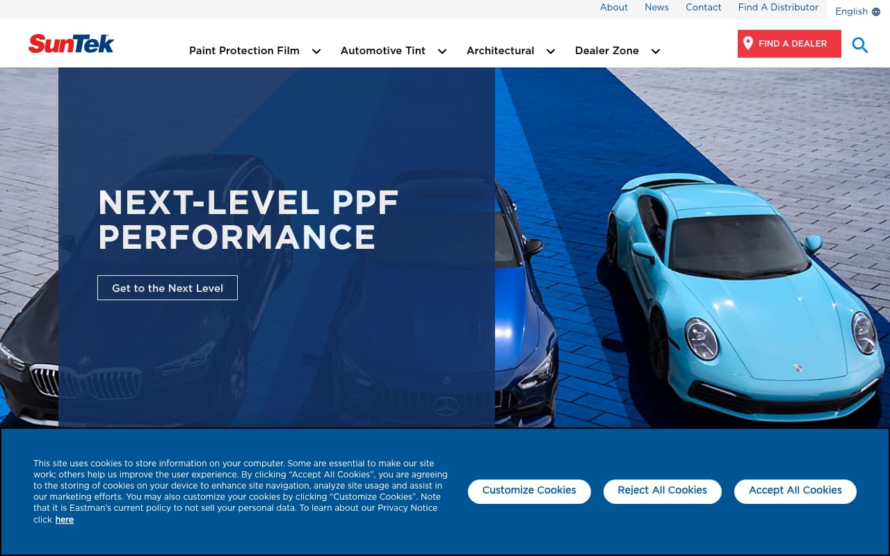 Suntek Paint Protection website screenshot