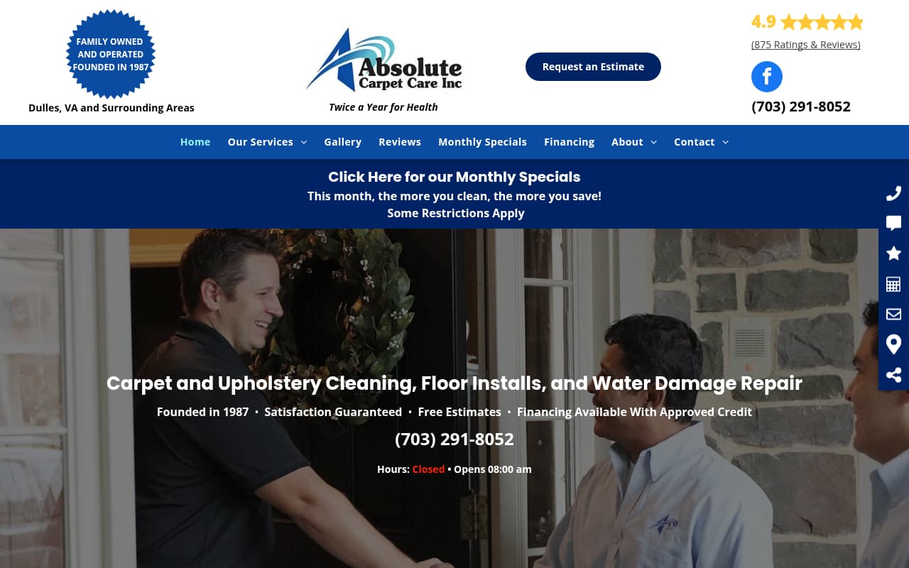Absolute Carpet Care website screenshot